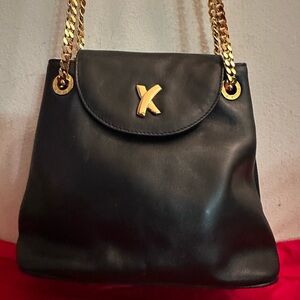 Paloma Picasso Elegant Black Leather Bag with Gold Chain vintage